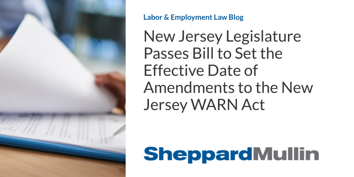 New Jersey Legislature Passes Bill to Set the Effective Date of